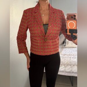 Nic + Zoe Cropped Ramie Jacquard Blazer Pink & Gold Size 8 (Medium)